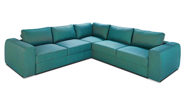 Itsenäinen kulmasohva hyllyllä olohuoneeseen