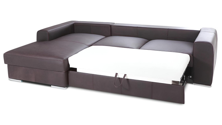 Moderni nahkaverhoiltu L-muotoinen sohva vuodefunktion kanssa