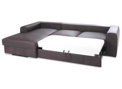 Moderni nahkaverhoiltu L-muotoinen sohva vuodefunktion kanssa