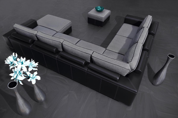 U-muotoiltu sohva vuodesohvatoiminnolla