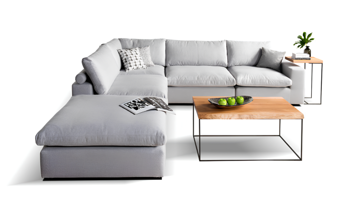 Harmaa kangas kulmasohva