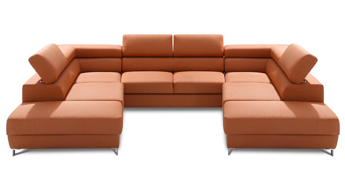 U-muotoilun sohva, jossa on vuode-toiminto kankaasta