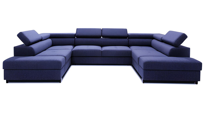 U-muotoilun sohva, jossa on vuode- ja tekstiilitallennustoiminto