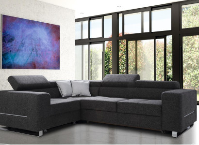 Moderni L-muotoinen sohva, jossa on harmaa vuode-toiminto