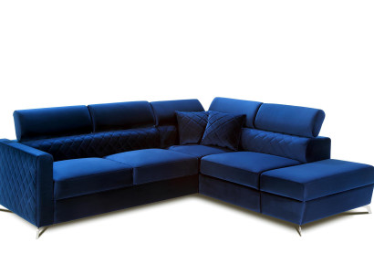 L-muotoinen sohva vuodefunktion kanssa, verhoiltu, sininen
