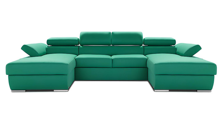 U-muotoilun sohva, jossa on vuode-toiminto kankaasta, pehmustettu muotoilu