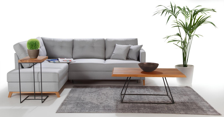 L-muotoisen kangasnurkkasohva, jossa on vuode-toiminto, uusi pehmustettu nurkkasohva, jossa on säilytystilaa vuoteelle