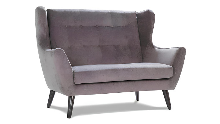 Moderni harmaa Chesterfield-sohva kolmelle henkilölle