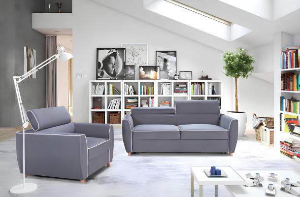 Moderni 3+1 hengen sohva kankaasta, jossa on vuode-toiminto