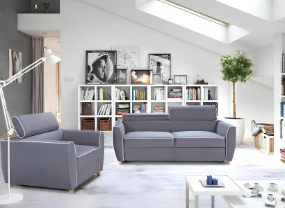 Moderni 3+1 hengen sohva kankaasta, jossa on vuode-toiminto