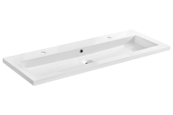 Kaksinkertainen keramiikkapesuallas valkoisella kaapilla