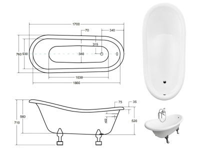 Vanhana tyyli itsenäinen kylpyamme, klassinen kylpyamme, uusi