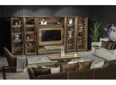 Luksus olohuoneen seinä, 448 cm, puu takalla