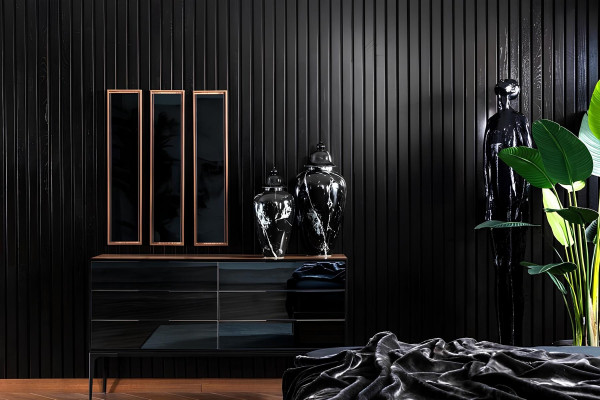 Makuuhuoneen huonekalusarja Täydellinen setti Musta sänky Kaappi Yöpöytä 8 osaa