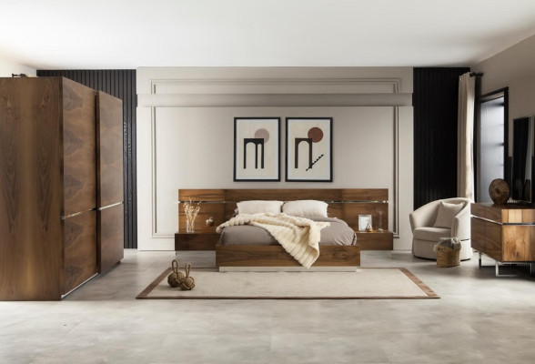 Ylellinen makuuhuonekalusto, lipasto, kaappi, yöpöydät, peili 6 osaa