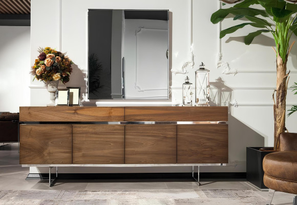 Ruokapöytä 4 tuolilla käsinojilla, kompakti, peili