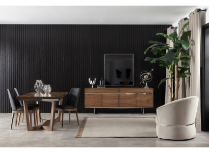 9-osainen ruokailuryhmä, jossa on pöytä, tuolit ja kalusteet