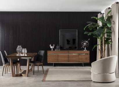 9-osainen ruokailuryhmä, jossa on pöytä, tuolit ja kalusteet