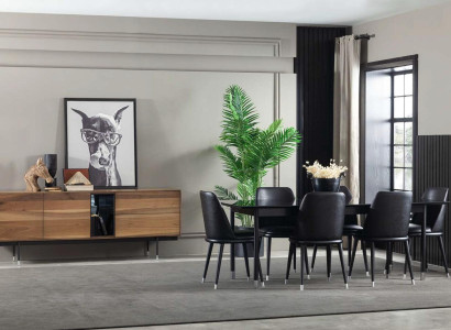 Mustat keittiökalusteet 7 osaa moderneilla ja mukavilla tuoleilla