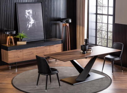 Ylellinen musta nahkatuoli, pehmustetut tuolit, designhuonekalut olohuoneeseen ja keittiöön