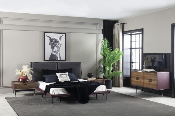 Ylellinen ruskea yöpöytä makuuhuoneeseen, loft-huonekalut, moderni konsoli