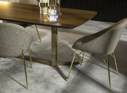 Harmaa tuoli kankaalla, keittiötuoli kultaisilla jaloilla