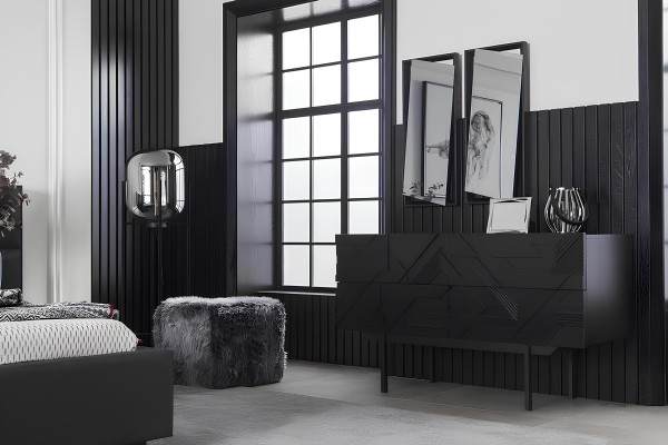 4-osainen musta makuuhuoneen kalustesarja, ylellinen setti uudella säilytystilalla