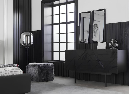 4-osainen musta makuuhuoneen kalustesarja, ylellinen setti uudella säilytystilalla