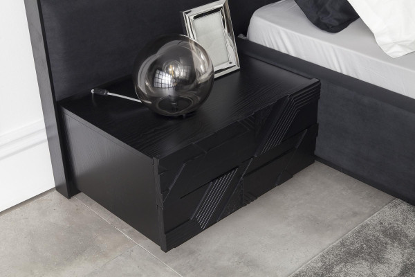Mustat makuuhuonekalusteet, 3-osainen yöpöytä, nahkasänky