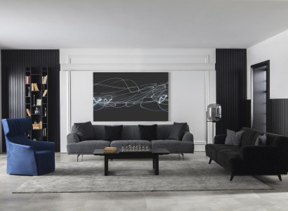 Harmaa sohva 4+1 paikkaa irtopatjoilla, 3 osaa