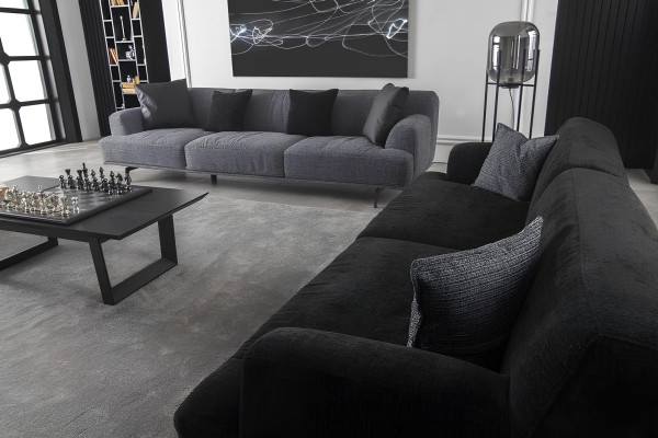 Harmaa sohva 4+1 paikkaa irtopatjoilla, 3 osaa