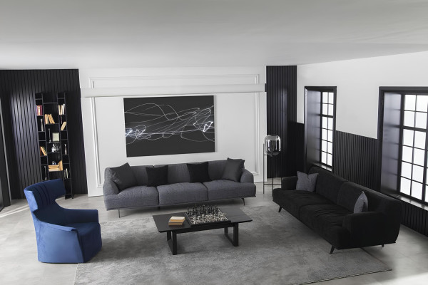 Harmaa sohva 4+1 paikkaa irtopatjoilla, 3 osaa