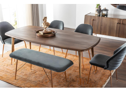 8-osainen ruokapöytäsetti ruskeilla tuoleilla