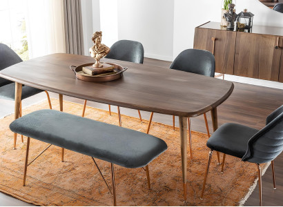 8-osainen ruokapöytäsetti ruskeilla tuoleilla