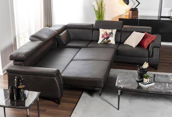 Mustat L-muotoiset sohva vuodesohvatoiminnolla