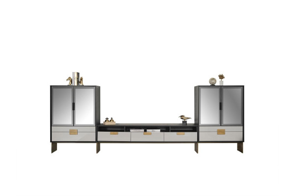 TV-seinäkaappi vitriineillä, olohuoneen setti, uusi, valkoinen, 3 osaa