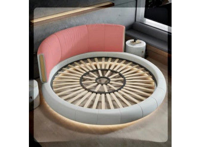 Eksklusiivinen harmaa-beige pyöreä sänky modernilla muotoilulla makuuhuoneeseen