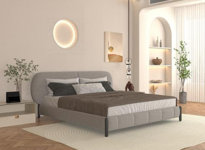 Tyylikäs harmaa verhoiltu sänky