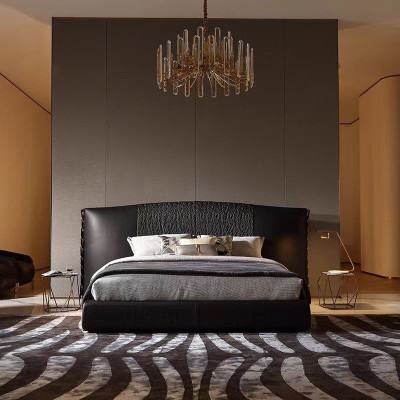 Moderni musta sänky, verhoiltu, ylellinen, eksklusiivinen