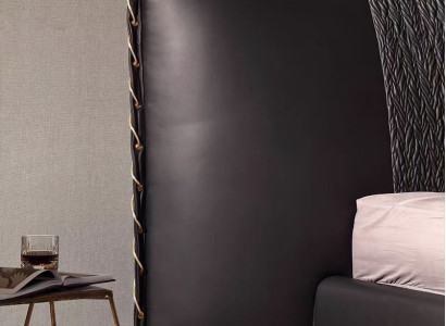 Moderni musta sänky, verhoiltu, ylellinen, eksklusiivinen