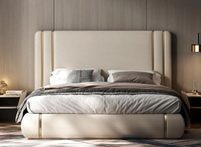 Beige verhoiltu sänky modernilla ja ylellisellä suunnittelulla
