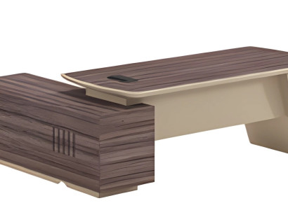 Moderni beige ja ruskea kirjoituspöytä puuefektillä ja työpinnalla sekä laatikolla
