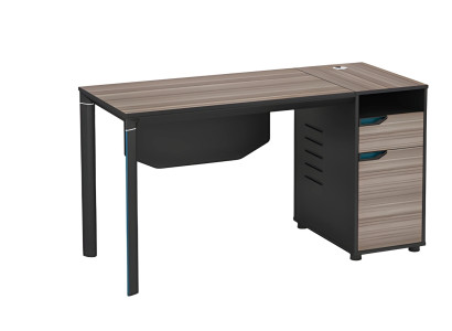 Moderni musta puupöytä kaapeliväleillä ja säilytystilalla