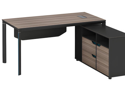 Moderni ruskea ja musta kulmapöytä säilytystilalla