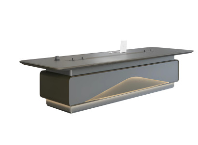 Ylellinen harmaa konferenssipöytä LED-valaistuksella ja kaapelinhallinnalla