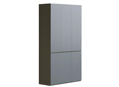 Moderni harmaa toimistokaappi ilman kahvoja, korkea, säilytystilalla, yksinkertaisessa tyylissä