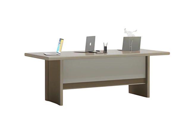 Tyylikäs beige ja harmaa pöytä suurella työskentelypinnalla