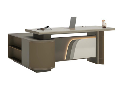 Moderni ruskea ja beige pöytä LED-valaistuksella toimistoon ja kotitoimistoon