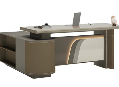 Moderni ruskea ja beige pöytä LED-valaistuksella toimistoon ja kotitoimistoon