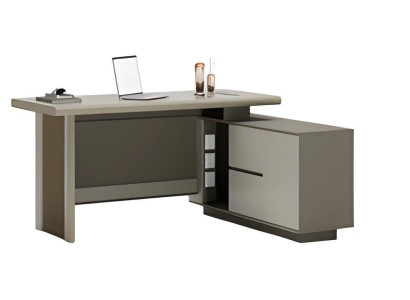 Harmaa ja beige kirjoituspöytä laatikoilla ja järjestelytilalla